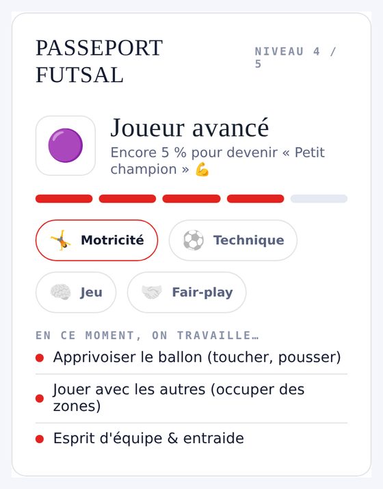 Passeport futsal : niveau et compétences